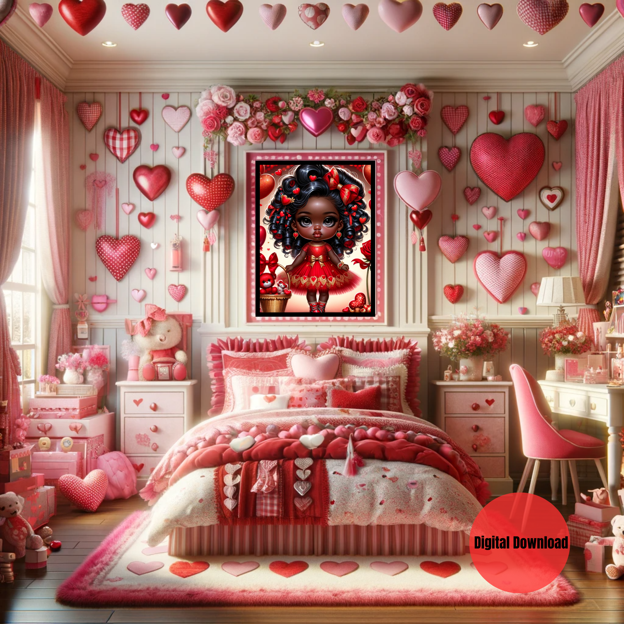 Valentine's Day Printable Wall Art for Girls - Candy Red Paris