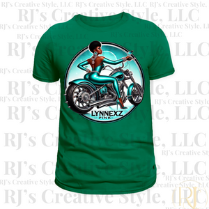 Biker Chick Lynnexz Pink Teal Afro Tee Shirt Tops | RJ's Creative Style, LLC