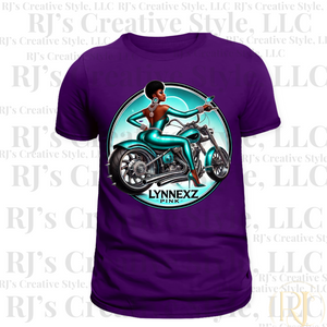 Biker Chick Lynnexz Pink Teal Afro Tee Shirt Tops | RJ's Creative Style, LLC