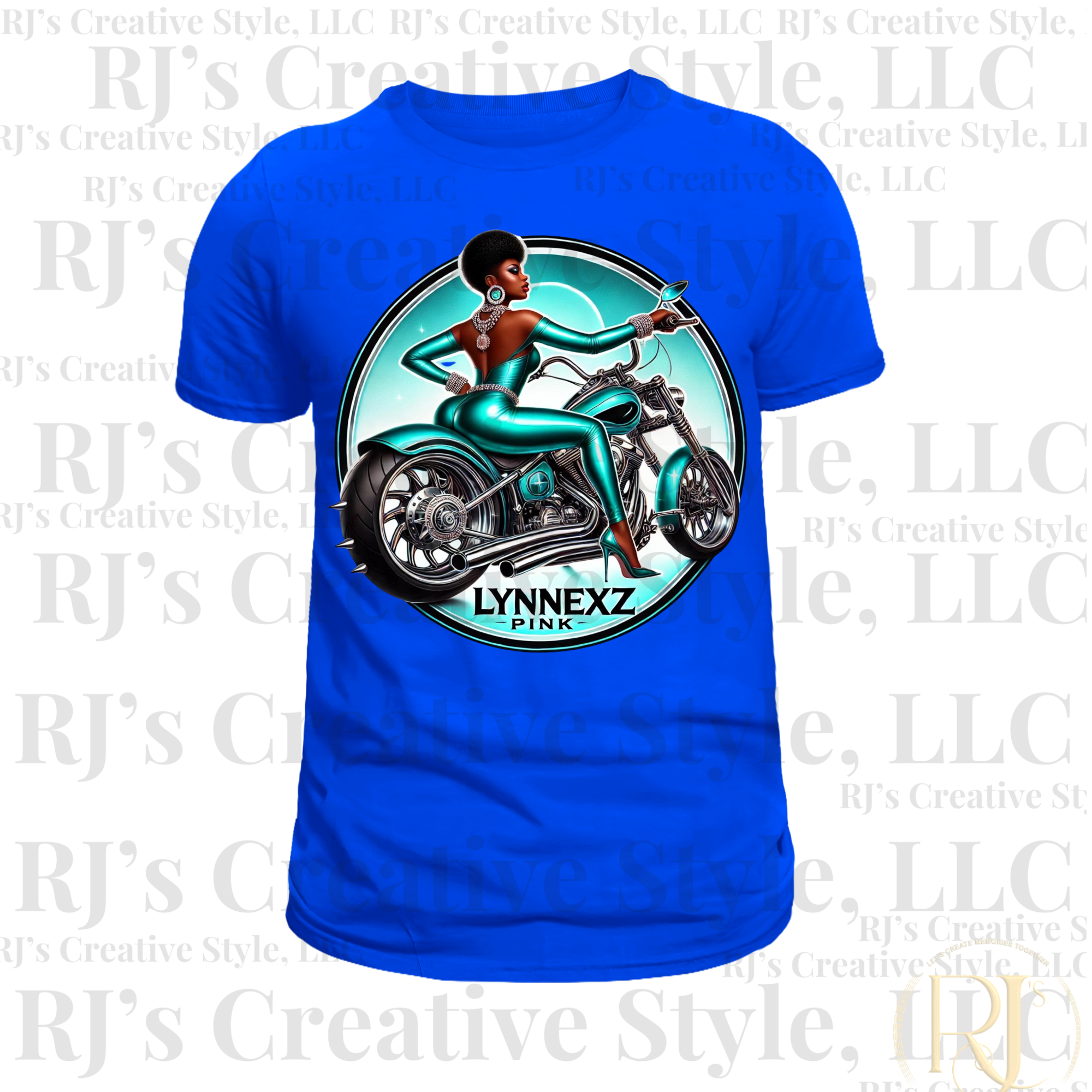 Biker Chick Lynnexz Pink Teal Afro Tee Shirt Tops | RJ's Creative Style, LLC